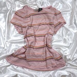 y2k Arizona Jean Company T-Shirt Pink Excellent Striped Short Sleeve Crew Neck